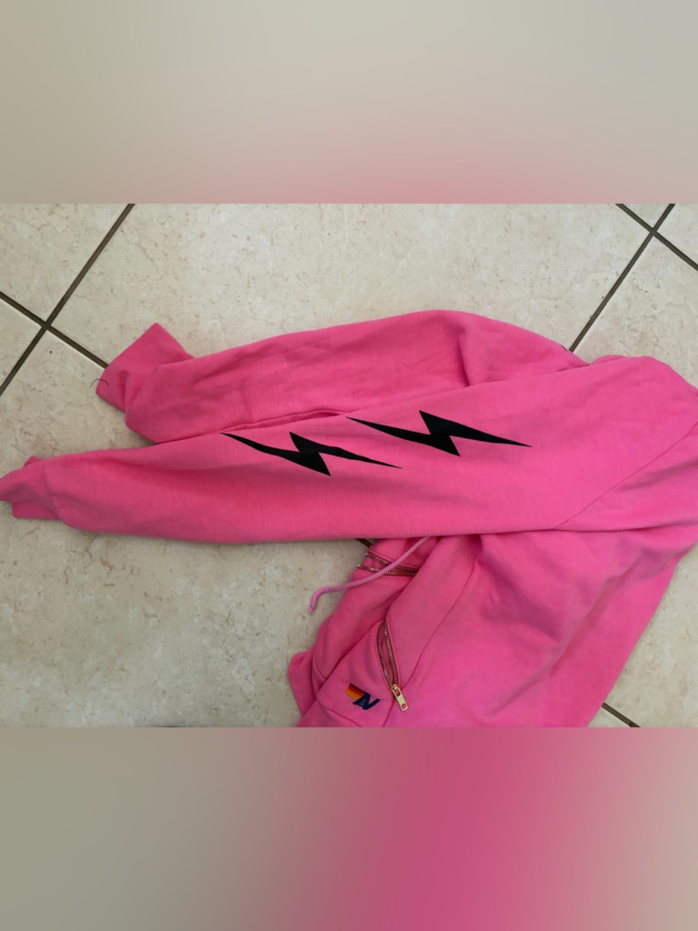 Aviator Nation Hot Pink Hoodie with Gold Zipper Accents - Picture 4 of 7